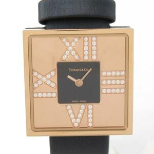 [即決] ティファニー アトラスカクテルスクエアレディ 腕時計 AランクK18(750)イエローゴールド レザーベルト 美品