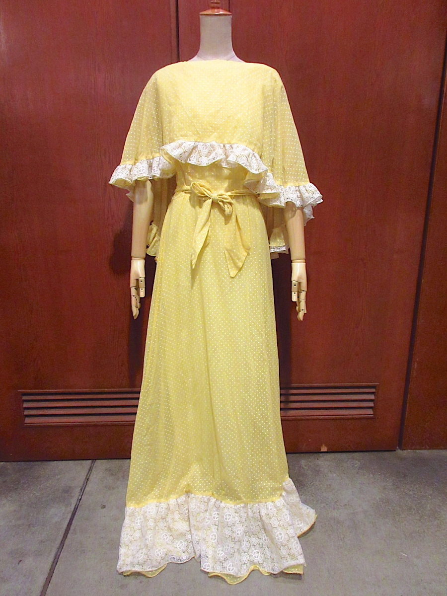 古着 ビンテージ 70s USA フラワー フレア ロング ドレス ワンピース 