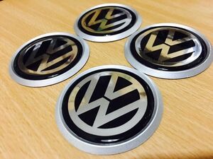 エンブレム 丸 48mm VW Volkswagen フォルクスワーゲン ブラック 黒 シルバー リム クラシック ロゴ ホイールキャップ 4枚 セット キット