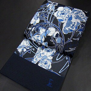 新柄　新品未仕立　西陣織六通柄高級袋帯　藍　ジャパンブルー