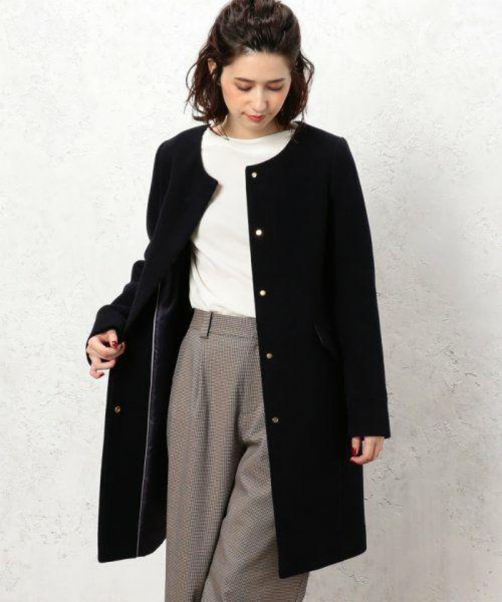 幅広type ツイルノーカラーミドルコート - 通販 - bhalkehospital.com