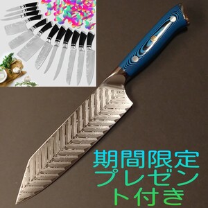 プレゼント付き 73層 ダマスカス鋼 剣型牛刀 筋切り 三徳 包丁 VG10