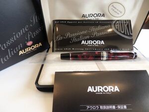 ◆【美品イタリヤ製】　AURORA　アウロラ　オプティマ　レッドマーブル　ペン先：14K585ソリッドゴールドB