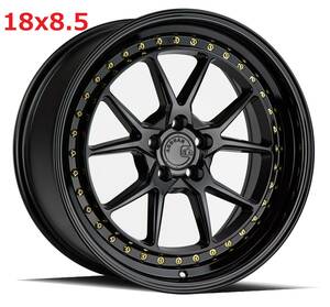 新品！Aodhan DS08 18x8.5+35 5穴 PCD100 Gloss Black W /Gold Rivets フローフォーミング製法 深リム USDM