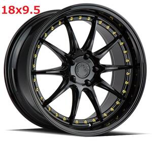 新品！Aodhan DS07 18x9.5+35 5穴 PCD100 フローフォーミング製法 Gloss Black W /Gold Rivets 深リム Concave USDM 