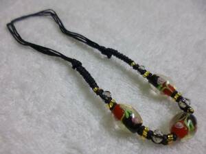 * small bead tonbodama necklace hand made ( handmade ) accessory * black × red . flower *