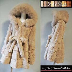  adult . just .. kind beige *.... fox × soft Rex fur coat with a hood . small face effect .... real fur coat 