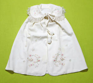 1847　 昭和レトロ　赤ちゃん　ベビー　ケープ　白　刺繍　レース　わけあり　新古品　未使用　長期保管品