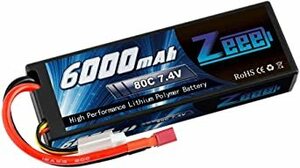ブラック ゼエエ Zeee 7.4V 80C 2S 6000mAh Tプラグ付き 令和最新版 リポバッテリー 大容量バッテリー