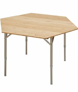 【未使用】KingCamp キャンプ テーブル 折りたたみ 六角テーブル 高さ調整可能 竹製 ローテーブル コンパクト 幅100cm 4~6人用耐荷重30kg 