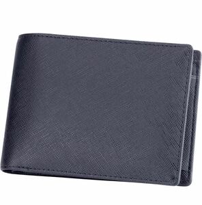 財布 二つ折り 本革 メンズ コンパクト 牛革十字紋仕様 ブラック