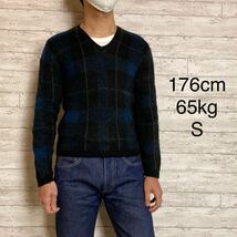 60's モヘア ヴィンテージ USA製 ニット セーター ブラックベース チェック柄 Sサイズくらい_画像5