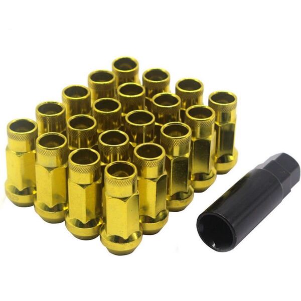 ホイールナット 新品 貫通タイプ 20個 M12xP1.25 スチール製 ロックナット スチールホイール ゴールド
