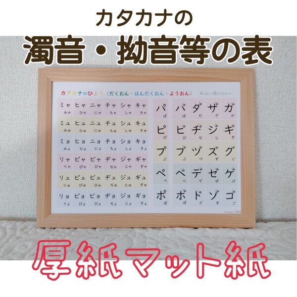 【カタカナの濁音/半濁音/拗音表】高級感ある厚紙マット紙♪書き順付で覚えやい!