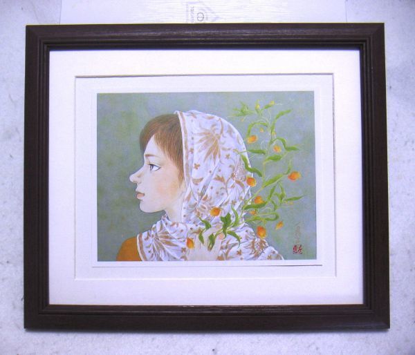 Chieko Minagawa Sandasonia Flowers offset reproduction with wooden frame - instant purchase, Painting, Japanese painting, person, Bodhisattva