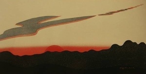 斎藤清、【夕焼　富士五合目】、希少画集・額装画、新品高級額、マット額装付、送料込み、co7