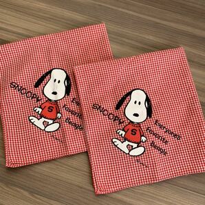 Hallmark スヌーピー ハンカチ 2枚 チェック 双子 小さめ 子ども ギンガムチェック 赤 コットン 綿 ホールマーク PEANUTS ☆の画像1