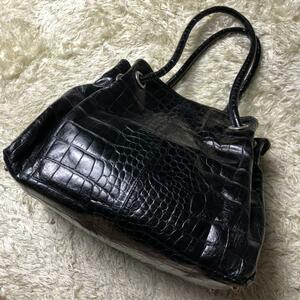 Furla Croco embossed shoulder back purse shoulder bag black black shoulder bag, made of leather, synthetic leather