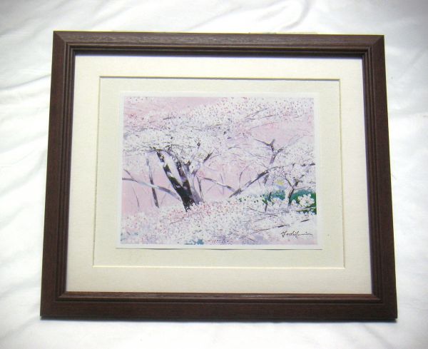 ◆Yoshifumi Watanabe Sakura Offset-Reproduktion mit Holzrahmen, Sofortkauf◆, Malerei, Ölgemälde, Natur, Landschaftsmalerei