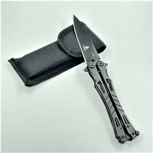 取扱注意！本物のバタフライナイフ！ブラックカラー　専用ケース付き　とてもよく切れます！サバイバルナイフ　アウトドアナイフ