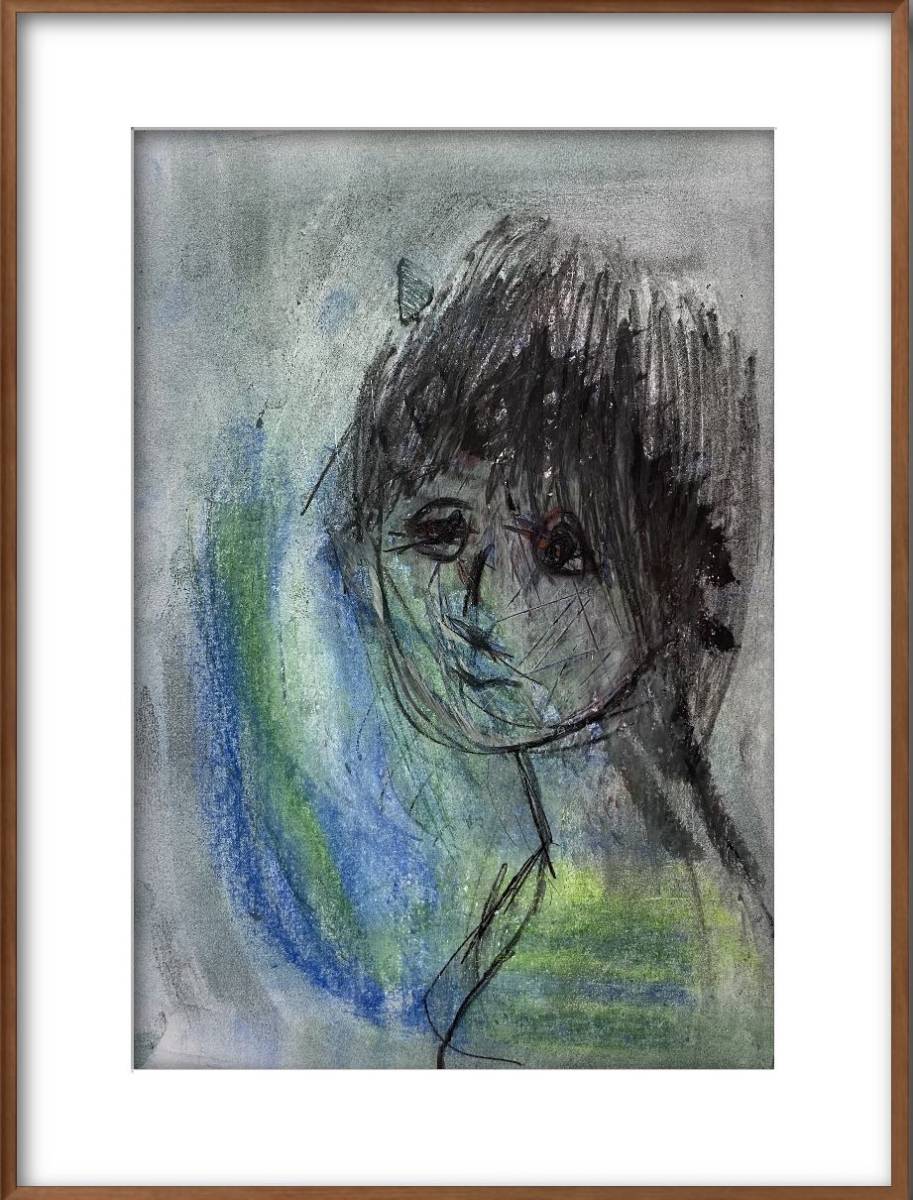 Künstler Hiro C Mysterious Girl, Kunstwerk, Malerei, Pastellzeichnung, Buntstiftzeichnung