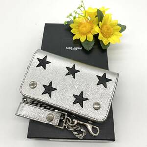 [ ultimate beautiful goods!!] hard-to-find SAINT LAURENT sun rolan chain wallet Silver Star Jimmy Choo . model brand judgment ending #