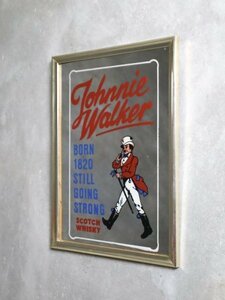 ビンテージ Johnnie Walker パブミラー アンティーク インテリア 店舗什器 bar cafe カフェ 壁掛け レア ジョニー 広告 鏡 ウィスキー 酒