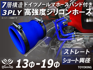 レーシングカー ドイツ ノールマ バンド付 高強度シリコンホース ショート 異径 内径13⇒19Φ 全長76mm 青色 汎用品