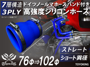 レーシングカー ドイツ ノールマ バンド付 高強度シリコンホース ショート 異径 内径76⇒102Φ 全長76mm 青色 汎用品