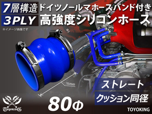 ドイツ NORMA バンド付 自動車 各種 工業用 高強度 シリコンホース クッション 同径 内径Φ80 青色 耐熱ホース 汎用品