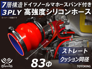 ドイツ ノールマ バンド付 高強度シリコンホース クッション 同径 内径Φ83 全長76mm レッド 自動車 工業用 各種 汎用