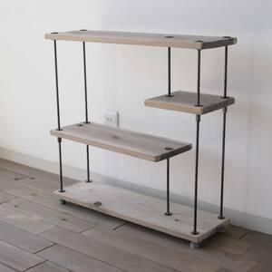 [ free shipping ]TVCM publication wood iron shelf tree iron shelves antique Vintage in dust real industry series furniture open la crack 