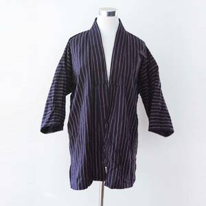 野良着 古着 手ぬぐい裏地 着物 木綿 縞模様 ジャパンヴィンテージ 昭和中期 Noragi Jacket Women Kimono Vintage Japan Cotton Tenugui