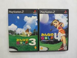 PS2 21-141 ソニー sony プレイステーション2 PS2 プレステ2 みんなのゴルフ 3 4 2本セット みんゴル シリーズ ゲーム ソフト 使用感あり