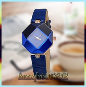 ul●女性腕時計　ジェムカットジオメトリクリスタルレザークォーツ腕時計　ファッションドレスウォッチ　レディースギフト時計　