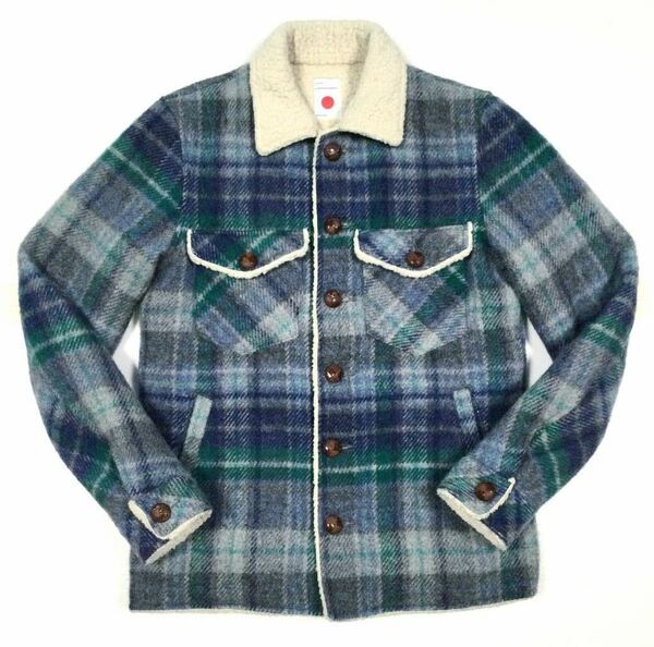 美品「marka」“RANCH SHIRTS/M13C-08SH01C” タータンチェック柄 総裏ボア 革ボタン シャツジャケット Blue SIZE:1 日本製