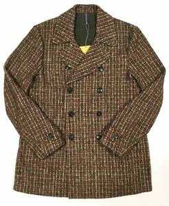  new goods [MONTEDORO]*632041 M4143~ check pattern alpaca ×mo hair Blend pea coat Red×Green SIZE:56 Italy made 