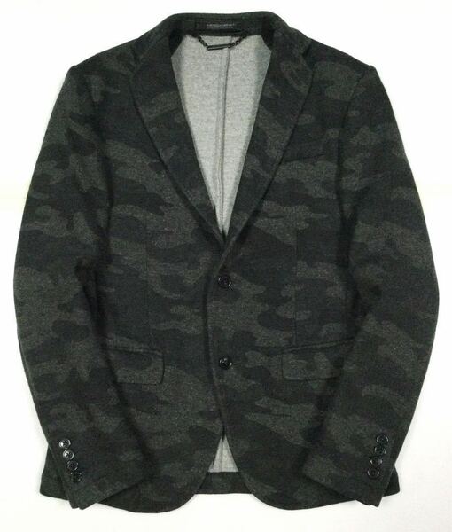 美品「MESSAGERIE」カモフラージュ柄 ノッチドラペル Slim-Fit ニットジャケット Green-Camo SIZE:46 イタリア製