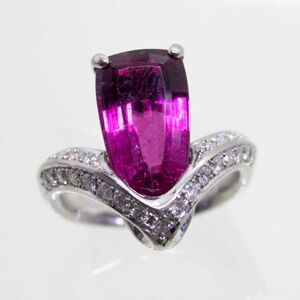 ◎中古美品◎プラチナ　トルマリン　7.21ｃｔ　ダイヤ　0.62ｃｔ　リング　14号