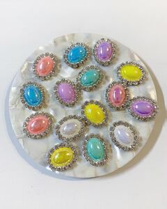 ハンドメイドパーツ オーバル オーロラカラー 台座付きパーツ キラキラパーツ mix15こ