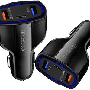 カーチャージャー 3ポート USB 車載充電器 PD&QC3.0出力3.5A 黒