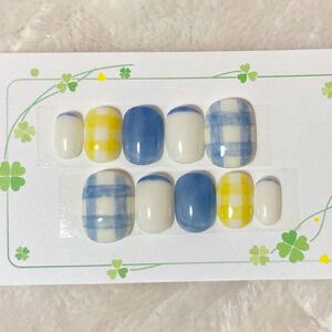 ジェルネイルチップ(フレンチ ネイビー×イエロー)