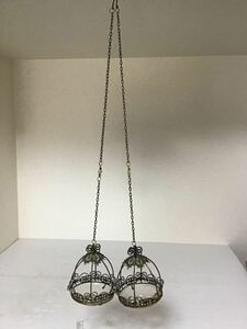 * antique * candle holder hanging lowering 2 piece set . pcs interior metal glass candle pot plant inserting 