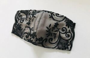 チュールレース立体インナー ブラックベージュ ハンドメイド 高島ちぢみピケ