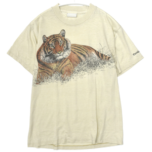 80s usa vintage アニマル Tシャツ 虎 タイガー イラスト ポートランド メイン州 動物園 size.S程