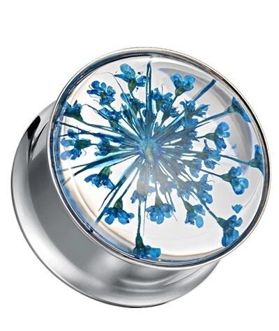ボディピアス ダブルフレア シングルフレア アクリル シルバー お花