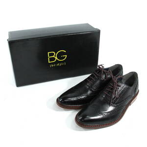 【高級品】BG レザー ウィングチップ ブーツ ローカット 25.5cm ブラック 黒 ローファー ビジネス ドレス シューズ 革靴 32-85ZJ50