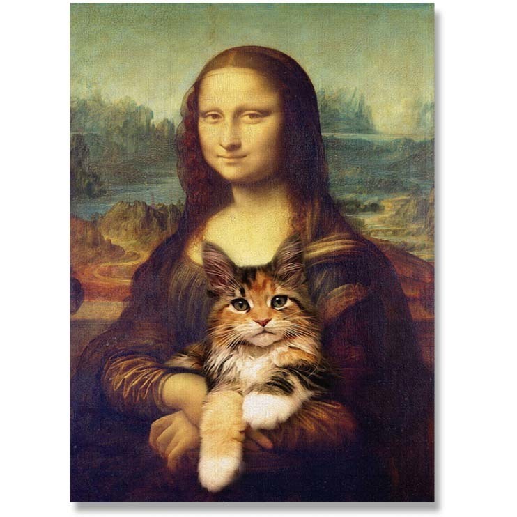 A3553 Canvas Print Art Poster B6 13*18cm Cloth Painting Masterpiece Mona Lisa Parody Funny Animal Cat [Maine Coon], furniture, interior, Interior accessories, others