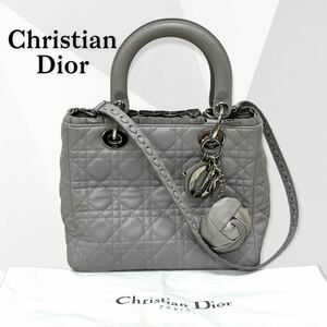 Christian Dior クリスチャン ディオール レディディオール カナージュ フリル ロゴ フラワーチャーム 2WAY ハンドバッグ トートバッグ