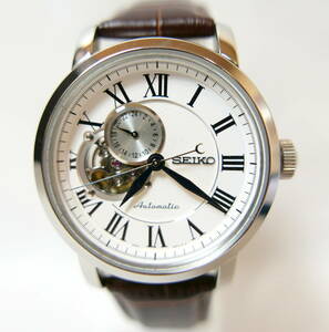 1円～ 美品 SEIKO セイコー プレサージュ 3針 白文字盤 裏スケ 4R39-00K0 自動巻き オートマ メンズ腕時計